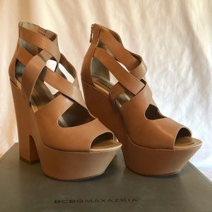 Platform heels matte beige leather
